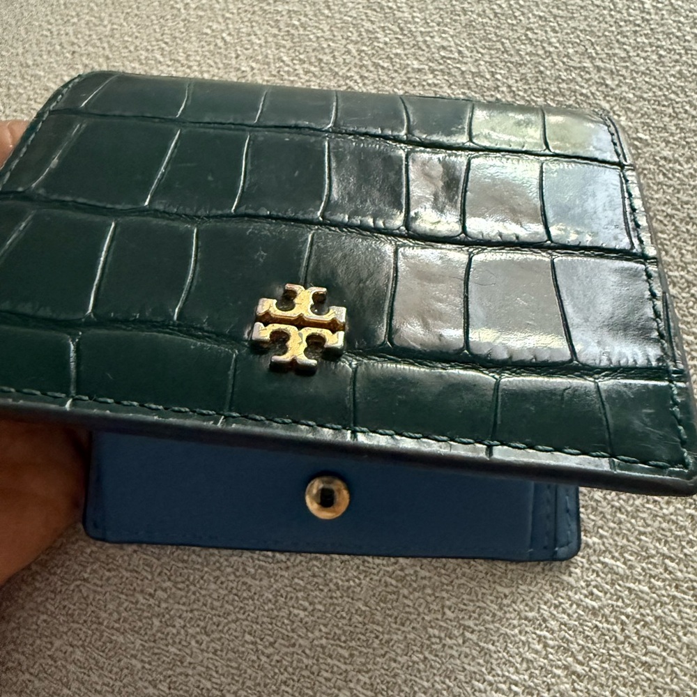 Tory Burch Croc-Embossed Green and Blue Wallet